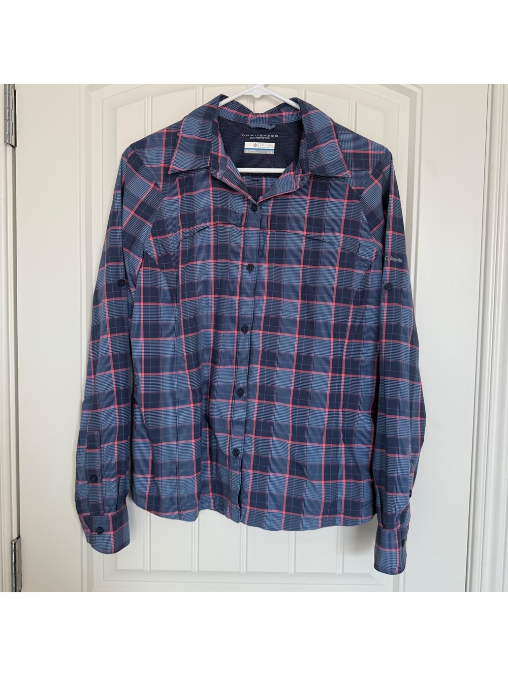 Columbia Women’s Long Sleeve Button-Up Shirt Size Large Blue Plaid